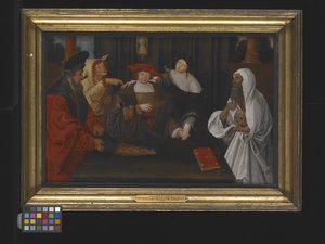 Alegoria da Juventude Cruzando a Fama e a Loucura (óleo sobre madeira) de Lucas van Leyden
