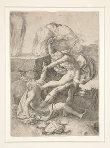 Caim Matando Abel, da História de Adão e Eva de Lucas van Leyden