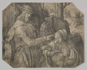 Cristo Aparecendo a Santa Maria Madalena como Jardineiro, 1519. de Lucas van Leyden