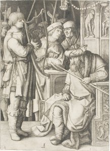 Davi tocando harpa diante de Saul de Lucas van Leyden