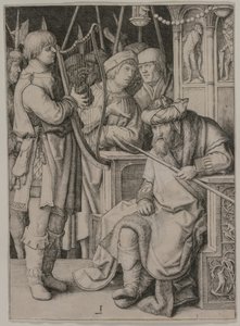 Davi tocando harpa diante de Saul de Lucas van Leyden