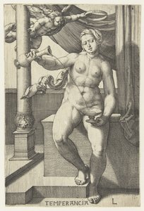 sobriedade Temperancia (título no objeto) Sete Virtudes (título da série) de Lucas van Leyden
