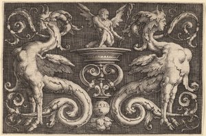 Ornamento com duas esfinges e um homem alado de Lucas van Leyden