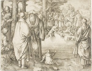 O Batismo de Cristo no Rio Jordão de Lucas van Leyden