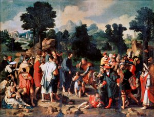 A cura do cego de Jericó, painel Central, 1531. de Lucas van Leyden