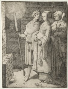O homem com a tocha e uma mulher seguidos por um tolo, c. 1508 de Lucas van Leyden