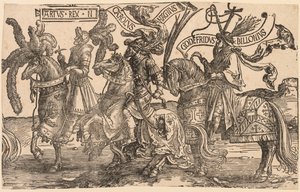 Os nove heróis: Arthur, Carlos, o Grande Carlos Magno, Godfrey de Bouillon, 1515-1517. de Lucas van Leyden
