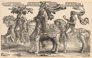 Os nove heróis: Heitor de Tróia, Alexandre da Macedônia, Júlio César, 1515-1517. de Lucas van Leyden