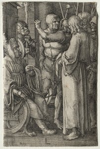 A paixão: Cristo diante do sumo sacerdote, 1521. de Lucas van Leyden