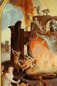 A boca do inferno devorando os condenados (óleo sobre madeira) de Lucas van Leyden
