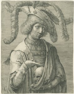 Jovem com uma caveira de Lucas van Leyden