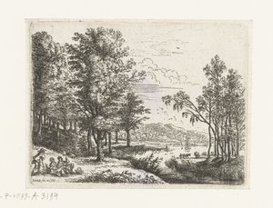 Paisagem com três figuras por um lago Pequenas paisagens (título da série) de Lucas van Uden
