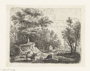 Paisagem com três vacas e uma mulher
Pequenas paisagens (título da série) de Lucas van Uden