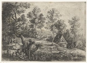 Paisagem com uma casa e um poço Cinco paisagens (título da série) de Lucas van Uden