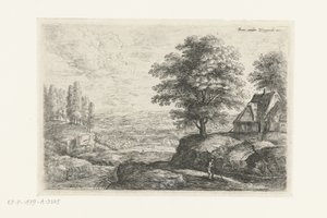 Paisagem com um homem com uma equipe Seis paisagens (título da série) de Lucas van Uden