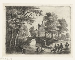 Paisagem com um rio, uma ponte e cavaleiros
Pequenas paisagens (título da série) de Lucas van Uden