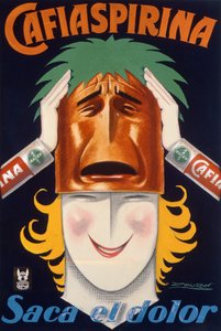 Poster produzido na Argentina para anunciar a aspirina Cafiaspirina (cor litho)