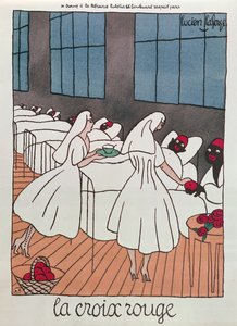 Enfermeiros da Cruz Vermelha que atenderam os Soldados Feridos durante a 1ª Guerra Mundial, c.1915 (cor litho)