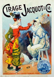Publicidade para o verniz Jacquot. Dois palhaços fazendo as pazes com polonês. Desenho de Lucien Lefevre (1850-?). 1894 Paris. Arts Decoratifs - Propaganda para cera Jacquot: Dois palhaços se maquiando com graxa de sapato, de Lucien Lefevre