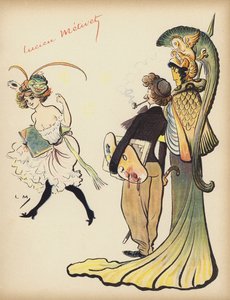 Menina a acenar a um artista para a seguir (cor litho) de Lucien Metivet
