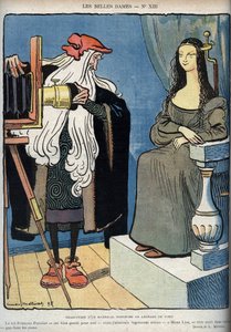 A Mona Lisa - La Gioconda - (A Mona Lisa está sentada - Leonardo Da Vinci (Leonard de Vinci) lutando com uma câmera. Leonardo diz que o Rei François 1 é muito bom para ele, mas que aspirava morrer nos braços de Mona Lisa em vez de nos braços dos ki