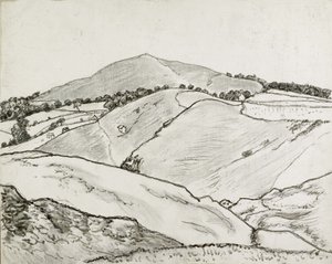 Cefn Bryn, 1933 (giz preto e tinta a óleo sobre tela colocada a bordo) de Lucien Pissarro