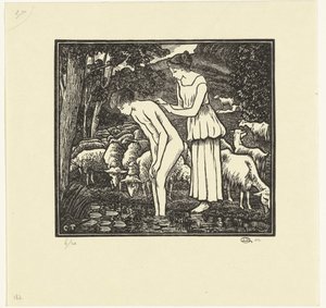 Daphnis é lavada por Cloë Daphnis et Chloé (título da série) de Lucien Pissarro