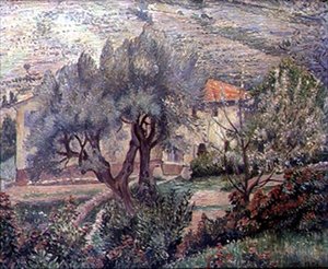 Orovida Landscape, a Cerejeira (óleo sobre tela) de Lucien Pissarro