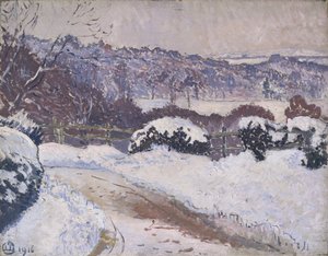 A estrada de Dorking, Coldharbour, na neve