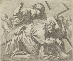 Cristo sucumbe ao peso da cruz de Lucio Bononi