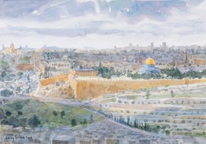 Jerusalém do Monte das Oliveiras, 2019 (w - c no papel) de Lucy Willis