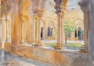 Claustro de Santa Catarina, Belém, Isreal, 2019 (w - c no papel) de Lucy Willis