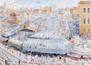 Vista da varanda, Mahane Yehuda, Jerusalém, 2019 (w - c no papel) de Lucy Willis