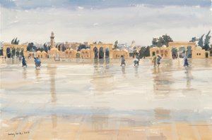 Vento e chuva no Monte do Templo, Jerusalém, 2019 (w - c no papel) de Lucy Willis