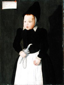 Um retrato de uma criança segurando um Rinkelbel (óleo sobre painel) de Ludger Tom the Younger Ring