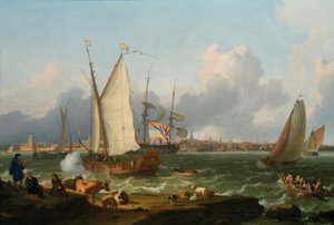 Vista da ilha Nesserland em Emden de Ludolf Backhuysen