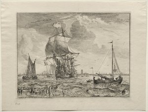Cena marinha com Amsterdã à distância de Ludolf Backhuysen