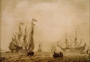 Navios no porto de Vlissingen  de Ludolf Backhuysen