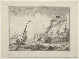 Navios em um vendaval de Ludolf Backhuysen