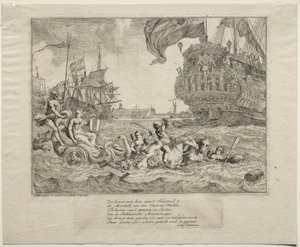A personificação de Amsterdã andando na carruagem de Netuno de Ludolf Backhuysen