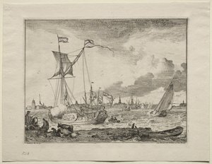 Vista de Amsterdã com navios em primeiro plano de Ludolf Backhuysen