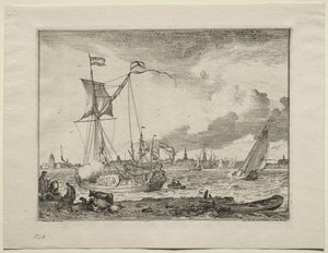 Vista de Amsterdã com navios em primeiro plano, 1701. de Ludolf Backhuysen