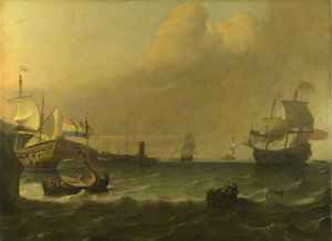Homens de guerra holandeses entrando em um porto mediterrâneo, 1681