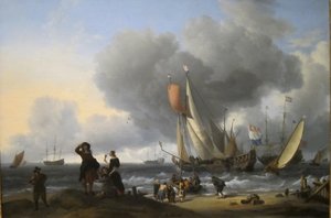 Holandeses a embarcar num iate de Ludolf Bakhuizen