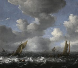 Vista do mar com barcos de pesca de Ludolf Bakhuizen