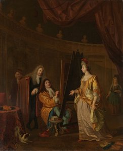 Um Artista no seu Estúdio, Pintando o Retrato de uma Senhora de Ludolf Bakhuysen