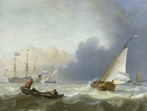 Mar agitado com um iate holandês Mar agitado com um iate holandês sob vela de Ludolf Bakhuysen