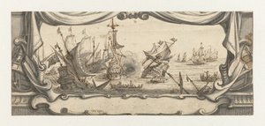 Batalha naval em uma cartela de Ludolf Bakhuysen