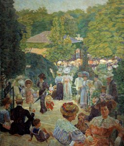 O Parc Montsouris do quiosque tem música em 1900. Pintura por Ludovic Vallee (1864 - 1939) de Ludovic Vallee