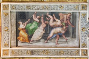 A dança Pyrrhichios, detalhe do tecto do Salão de Jogos (fresco) de Ludovico Settevecchi